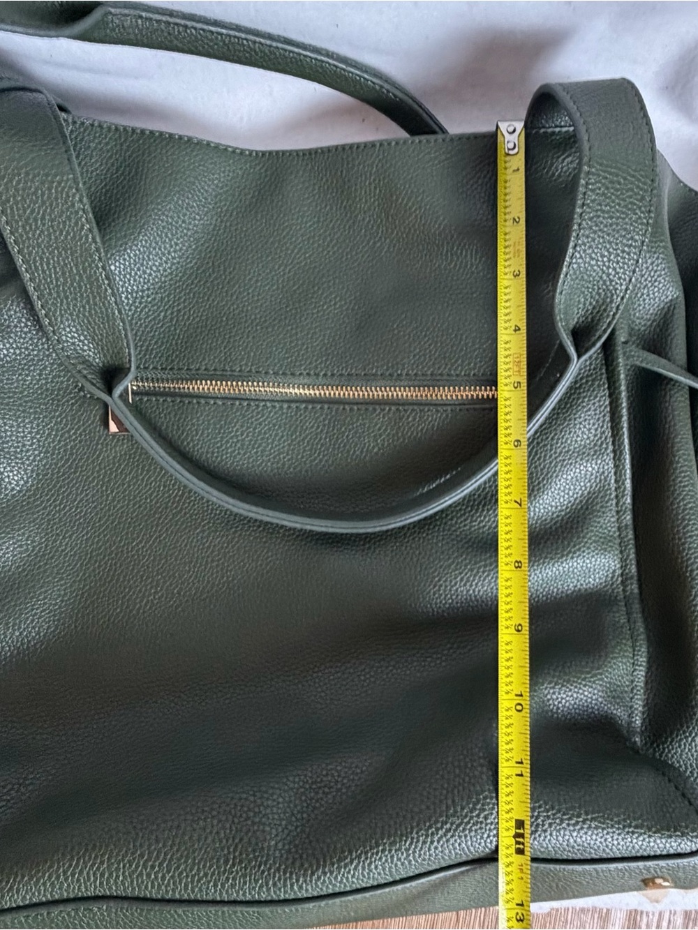ONE5ONE Large Green Shoulder Tote Bag Gold Hardware Drawstring Sides - Picture 6 of 10